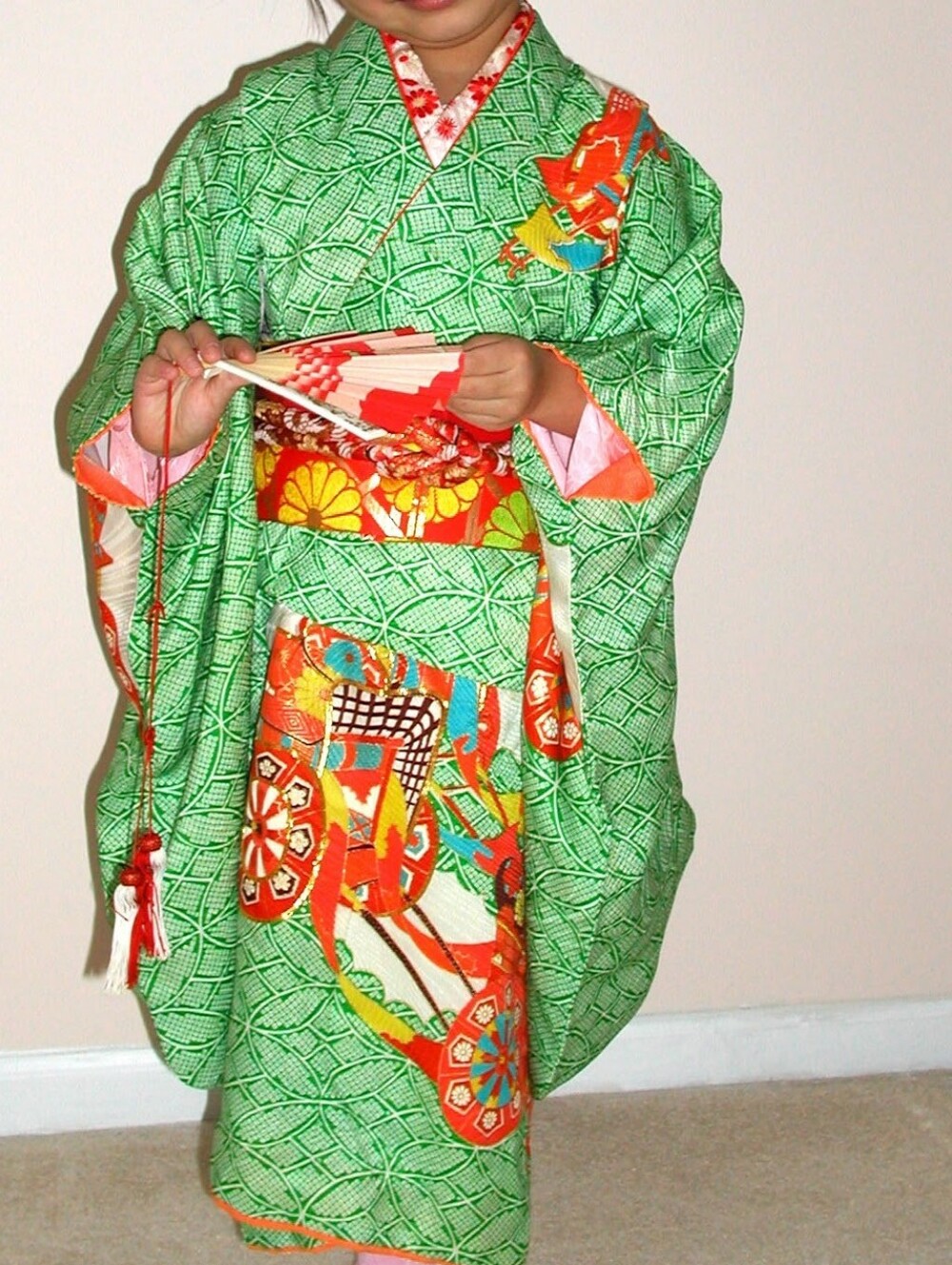 Children's Green Floral Vintage Kimono Set